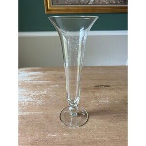 Vintage 1950s Fluted Glass Bulb Flower Vase w/Etched Daisy Print Stem Glassware